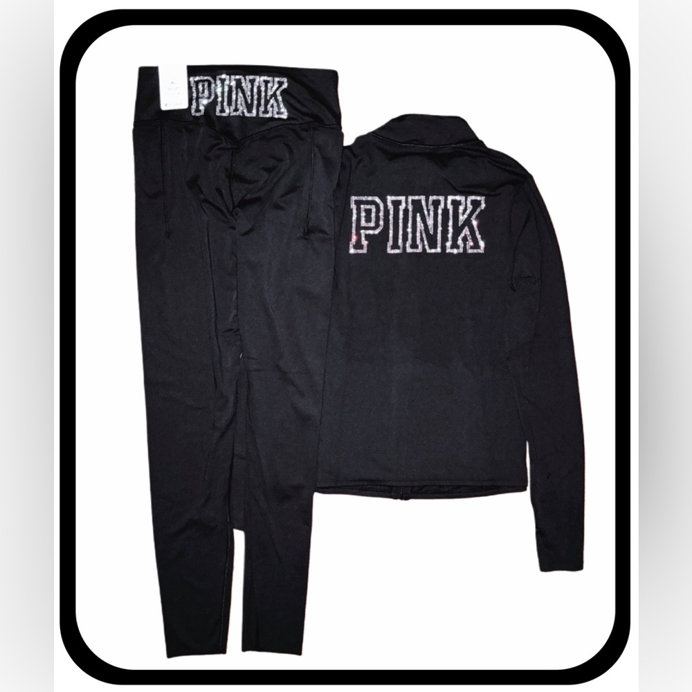 NEW VICTORIAS SECRET PINK BLING ZIP JACKET & LEGGINGS RELAY 2PC SET XS-XXL